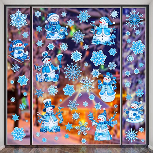 Christmas Window Clings Snowman & Snowflake Decals 4 Sheets Indoor Decor