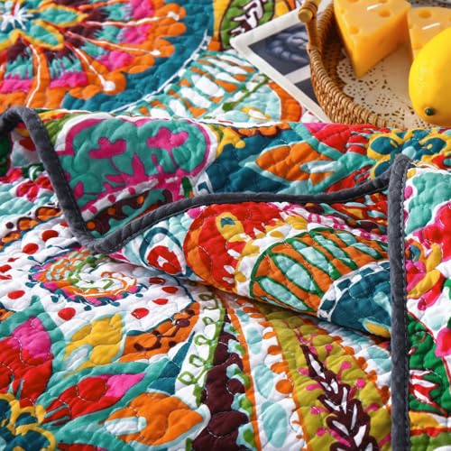 Qucover Multicolor California King Oversized Cotton Quilt Boho Bedspread Set