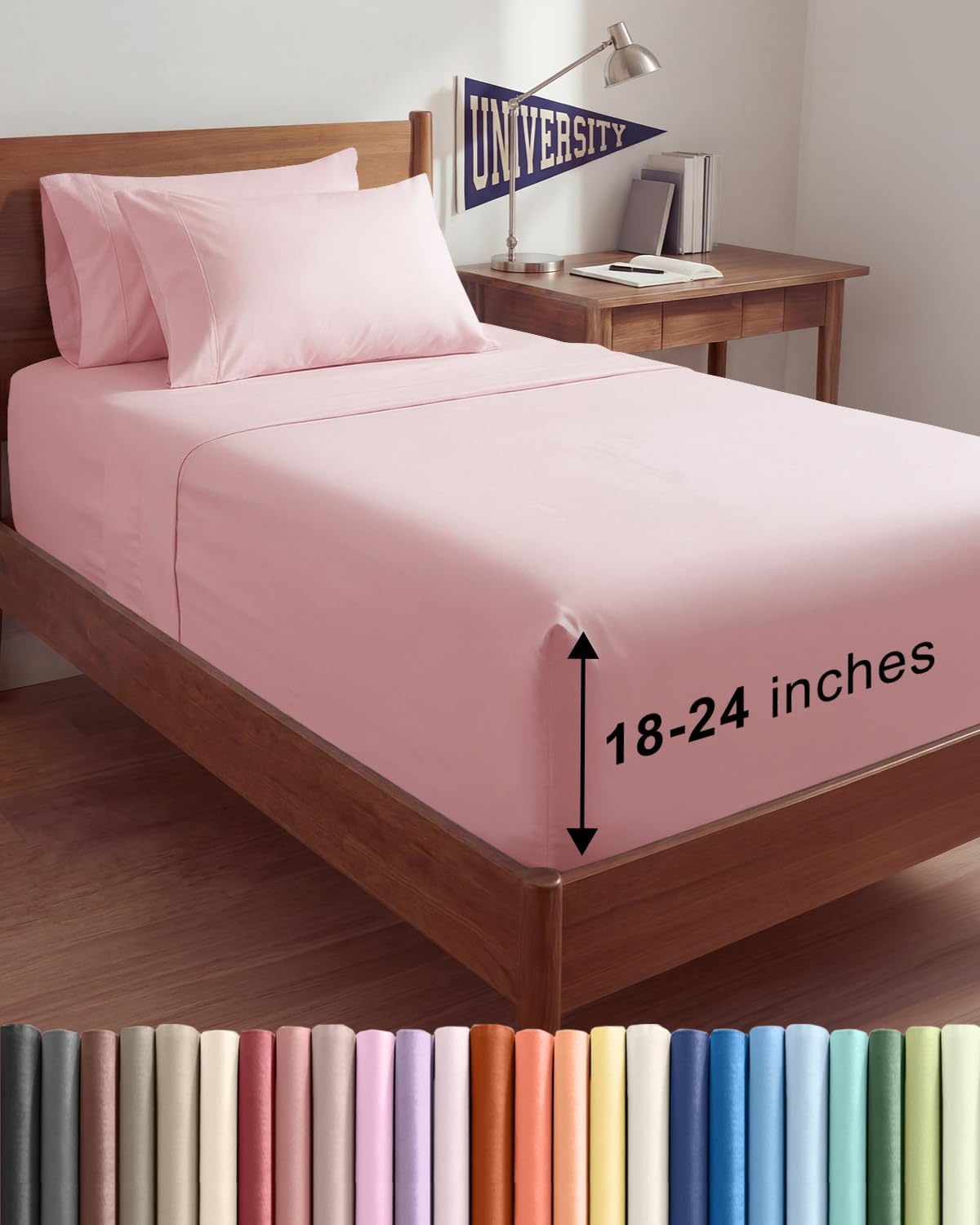 Skiennix Extra Deep Twin XL Sheet Set | 4-Piece Breathable Cooling Bedding - Soft, Wrinkle-Free Baby Pink