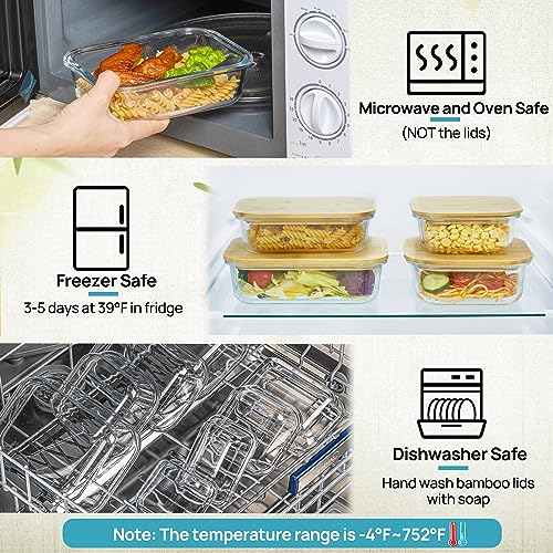 Glass Food Storage Containers Set of 4 with Bamboo Lids - Multi-Size Meal Prep