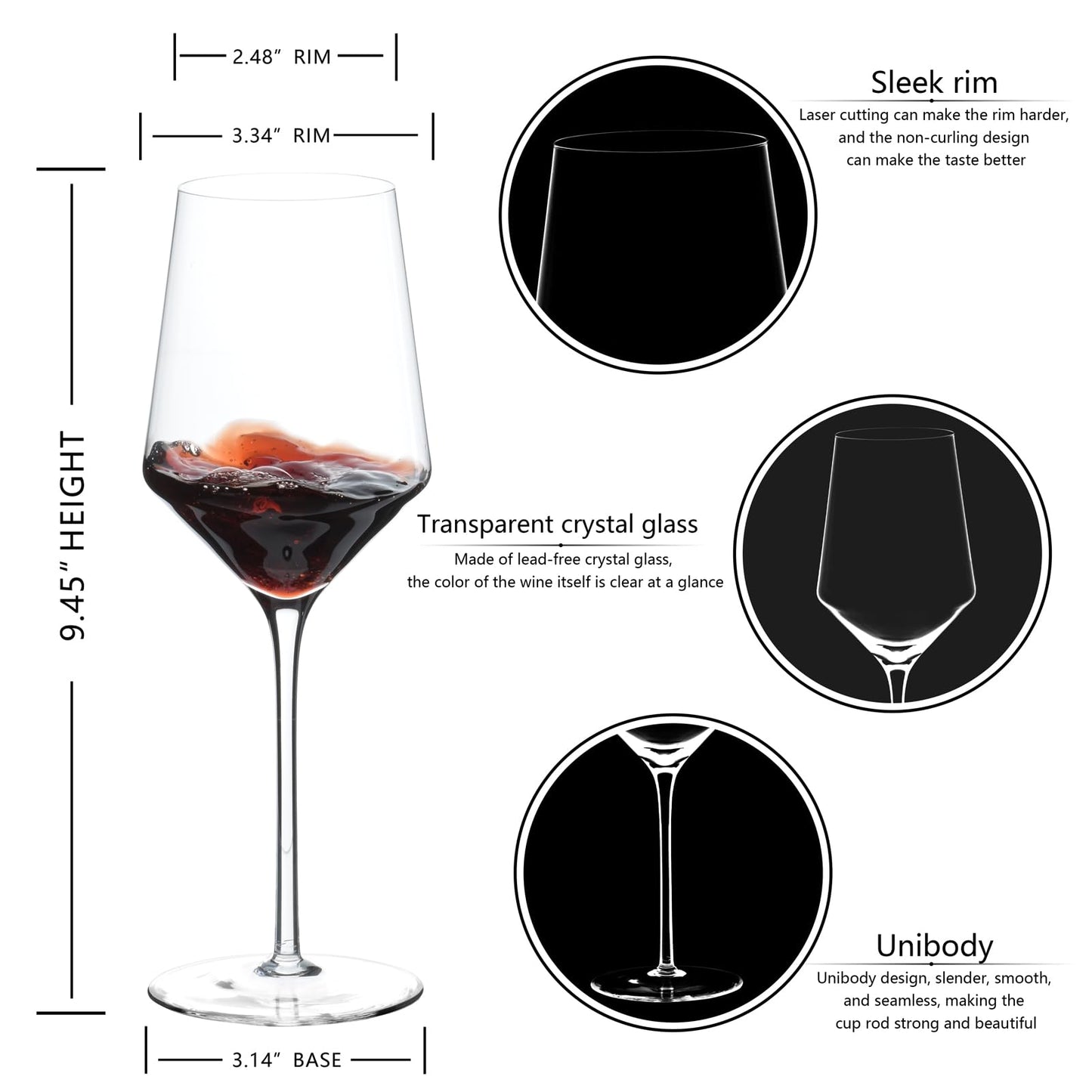 BACLIFE Hand Blown Red Wine Glasses Set of 4 – 15 oz Premium Crystal Wine Glasses With Long Stem – Unique Gift for Mother's Day, Birthday, Wedding, Daily Use