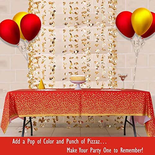 2 Pack Premium Red and Gold Plastic Tablecloths ? Thick, Durable, Reusable Table Covers (54 x 108 in) ? Disposable Party Tablecloths for Birthday, Graduation, Christmas and Event Decorations