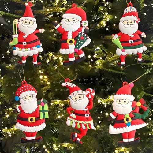 6pcs Christmas Ornaments Cute Santa Claus Xmas Tree Decorations Santa Plastic Figurines Ornaments with Red Santa Claus for Christmas Tree Hanging Party Ornaments DIY Decor 3 Inch Tall