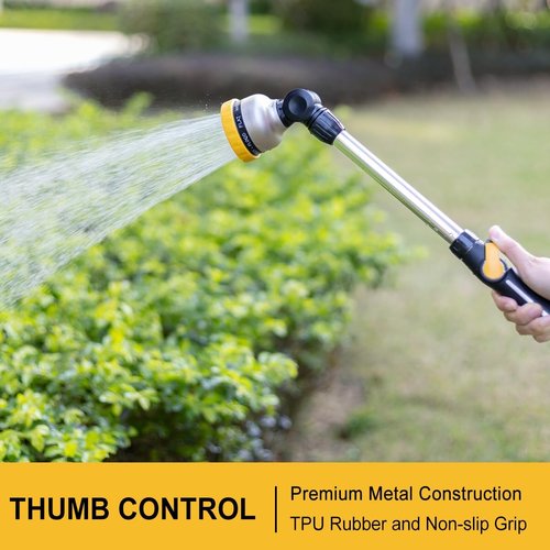 FANHAO 16-Inch Heavy Duty Watering Wand - 9 Spray Patterns & 180° Rotating Nozzle for Easy Plant Care | Yellow