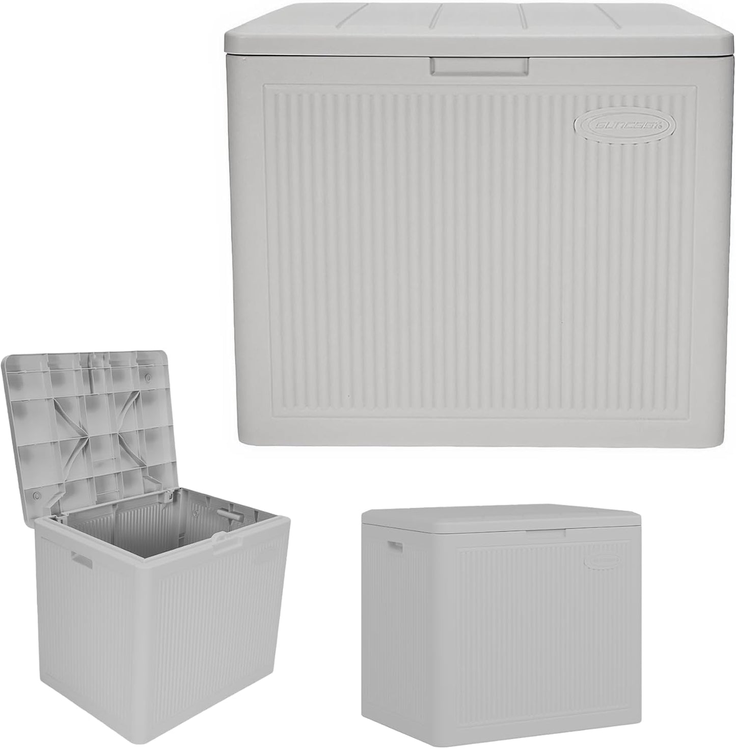 Suncast 22-Gal. Resin Outdoor Patio Deck Box - Modern Storage Solution for Cushions & Tools | French Gray