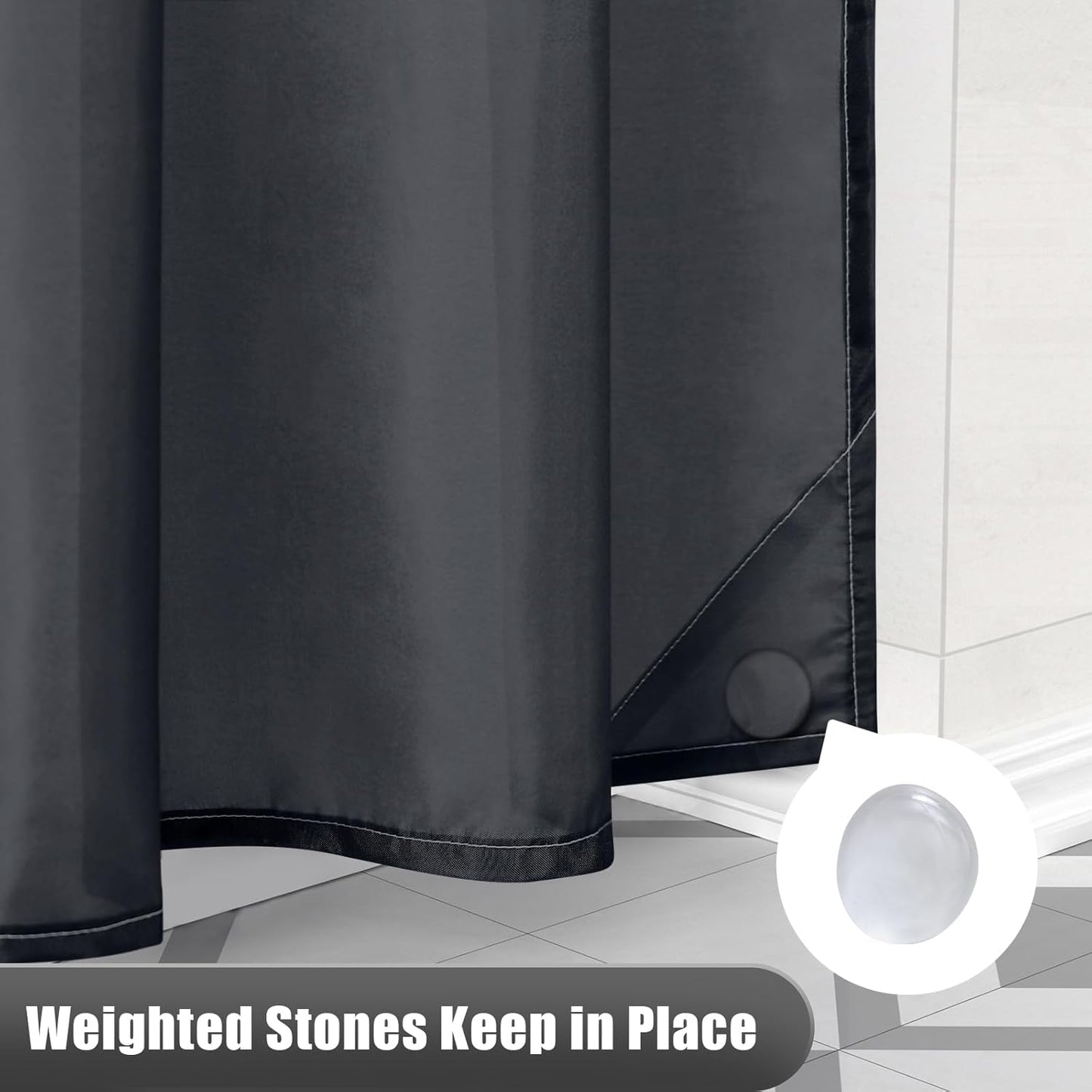 OLANLY Luxury Ombre Shower Curtain Set - Waterproof & Washable Black and Grey | 72x72 Inches