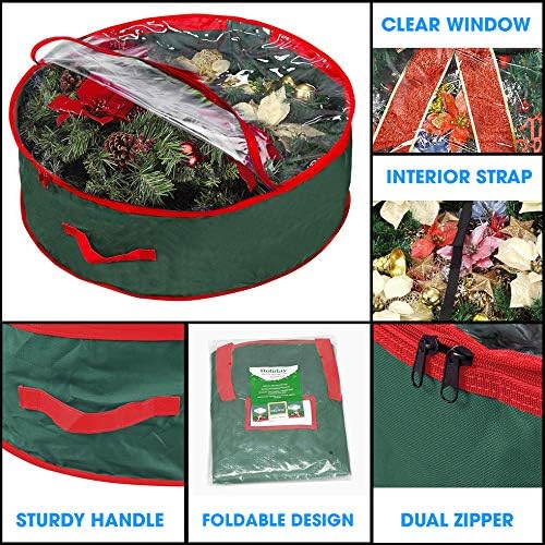 Primode Wreath Storage Bag 30" - Durable 600D Oxford Container with Clear Window for Easy Holiday Storage | Green