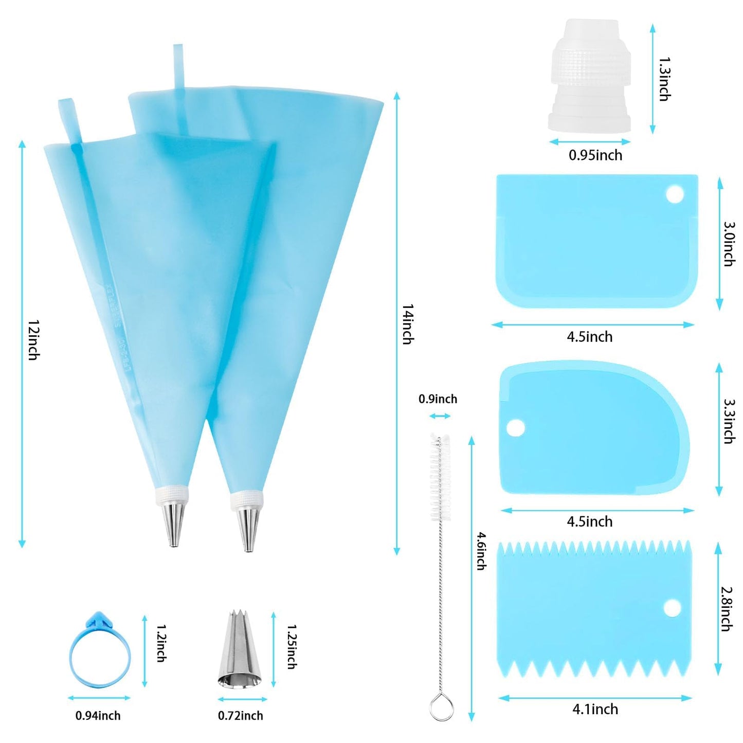 Piping Bags and Tips Set, Reusable Cake Decorating Kit with 24 Stainless Steel Icing Tips,2 Reusable Silicone Piping Bags,2 Couplers,3 Scrapers, Bag Ties & Brush for Baking, Cookie Icing and Cupcakes
