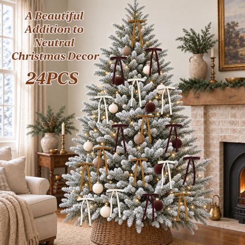 24 Pcs Brown Velvet Bows for Christmas Tree, Decor