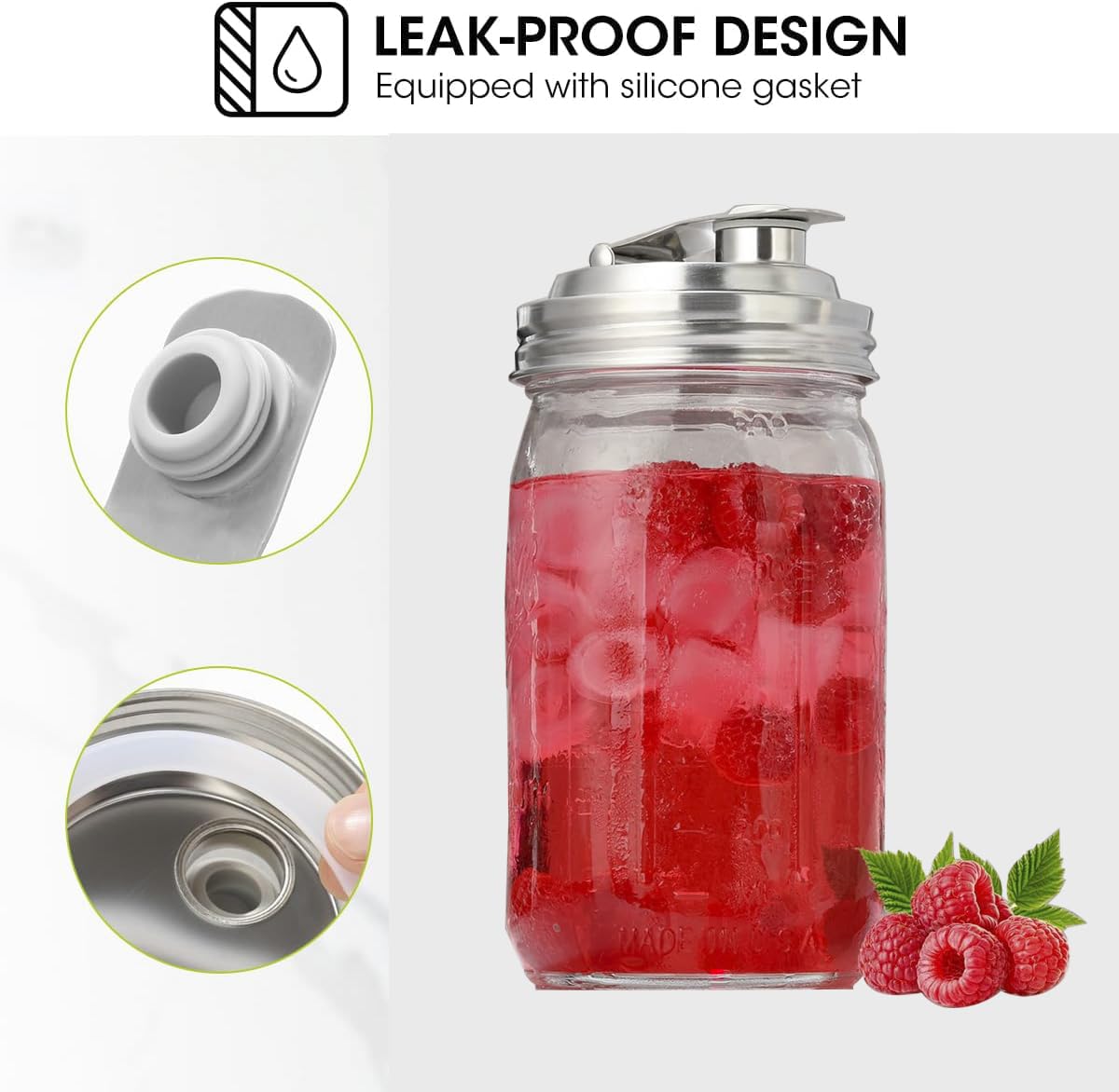 Mason Jar Pour Spout Lid Stainless Steel,Pour Spout Flip Cap Lids for Mason Jars,No Rust Leaking Proof for Home Brewing Fruit Fermenting Drinks Airtight(2PCS) (Regular Mouth)