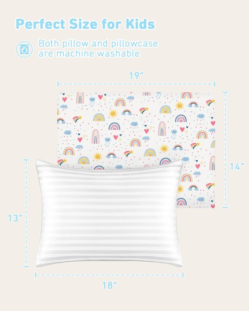 Babebay Toddler Pillow - Soft 13x18 Kids Sleeping Pillow | Machine Washable Cotton Case, Ideal for Travel
