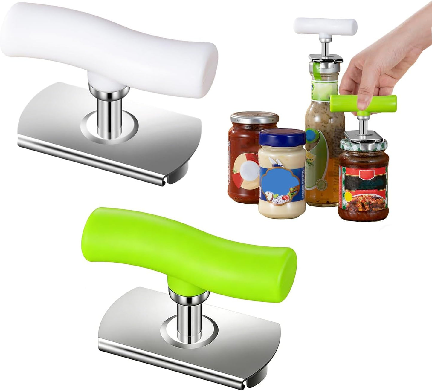 Skiennix Jar Opener for Seniors - Easy Twist Adjustable Grip for Weak Hands | Fits 1-4 Inch Lids (Green & White)