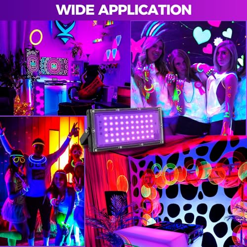 Waygor 50W Waterproof UV Black Light Floodlight for Glow Party Indoor Use