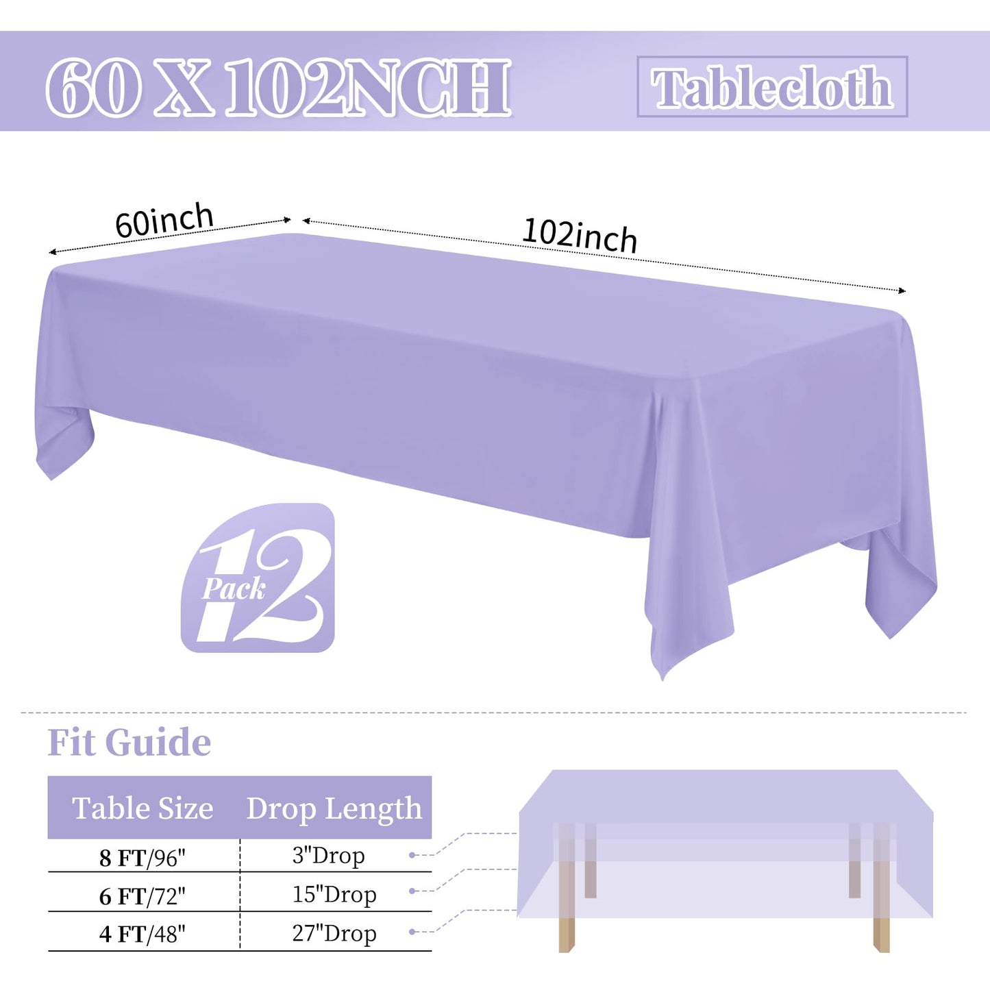 12 Pack Polyester Tablecloth 60 x 126 Inch Royal Blue Tablecloth for 8 Ft Rectangle Tables,Washable Fabric Table Covers Polyester Table Clothes for Wedding Parties Banque