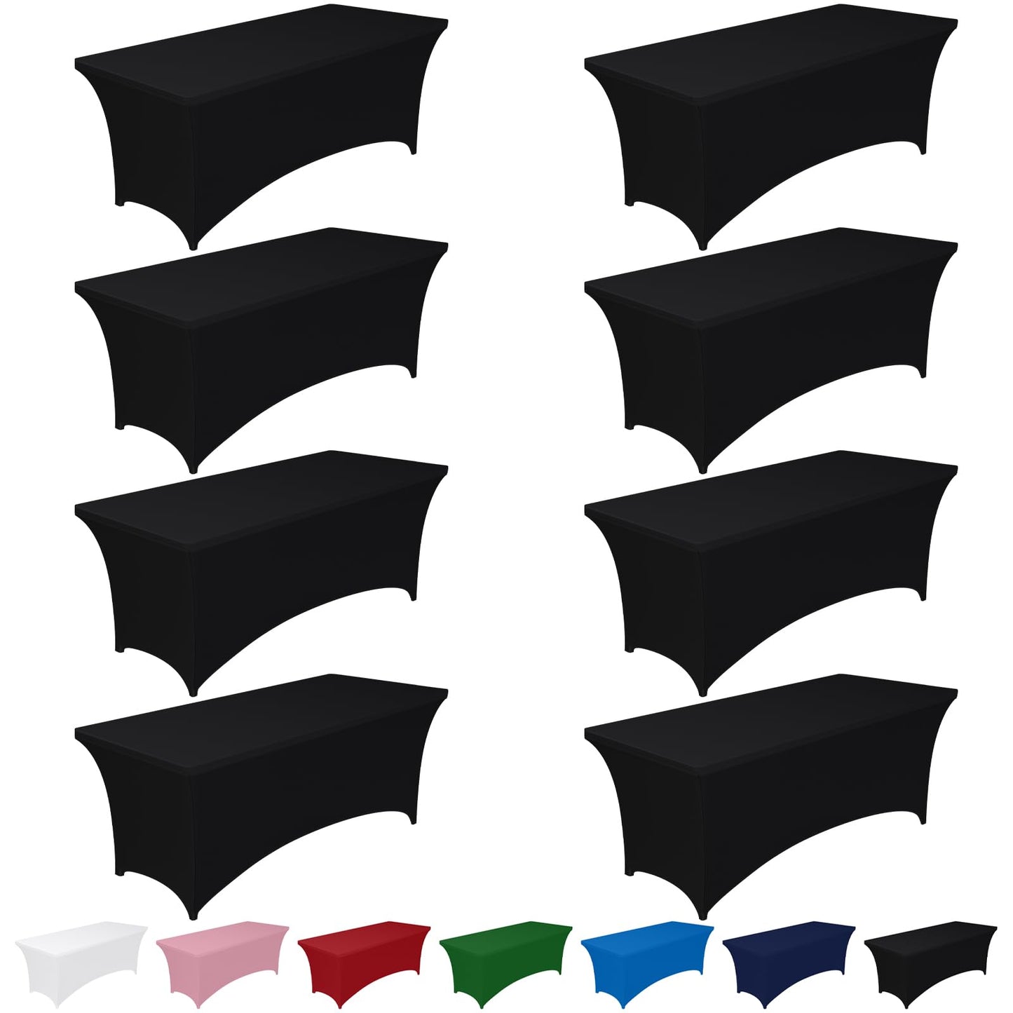 Pureegg Spandex Tablecloth 6ft - 8 Pack, Fitted and Tight Cloth for Rectangle Table, Wrinkle-Free and Stretch Table Cover for Party, Wedding, Banquet and Birthday, Black