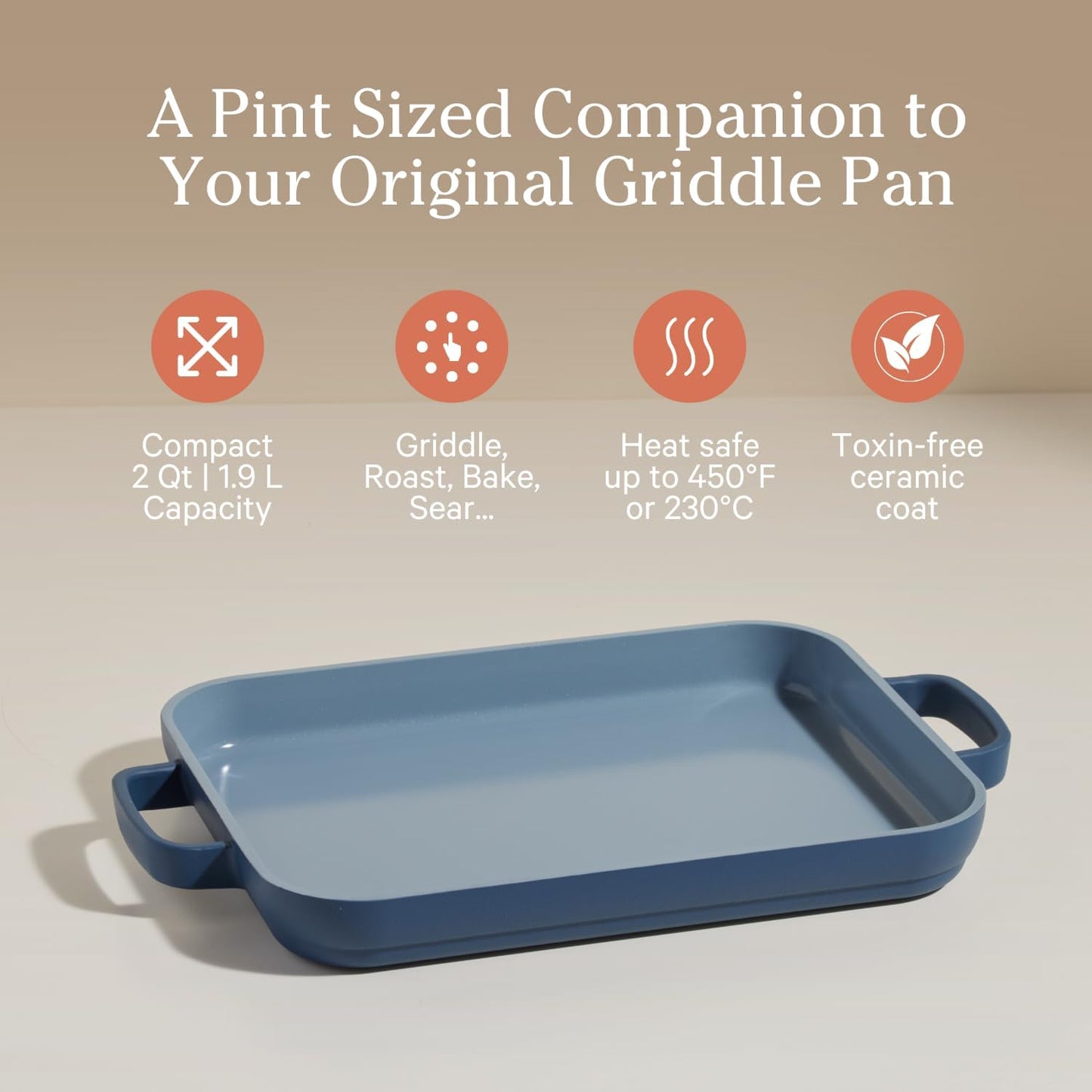 Our Place Mini Griddle Pan - 9" Nonstick Ceramic Griddle for Stovetop & Oven | PFAS-Free, Easy-Grip Handles | Blue Salt