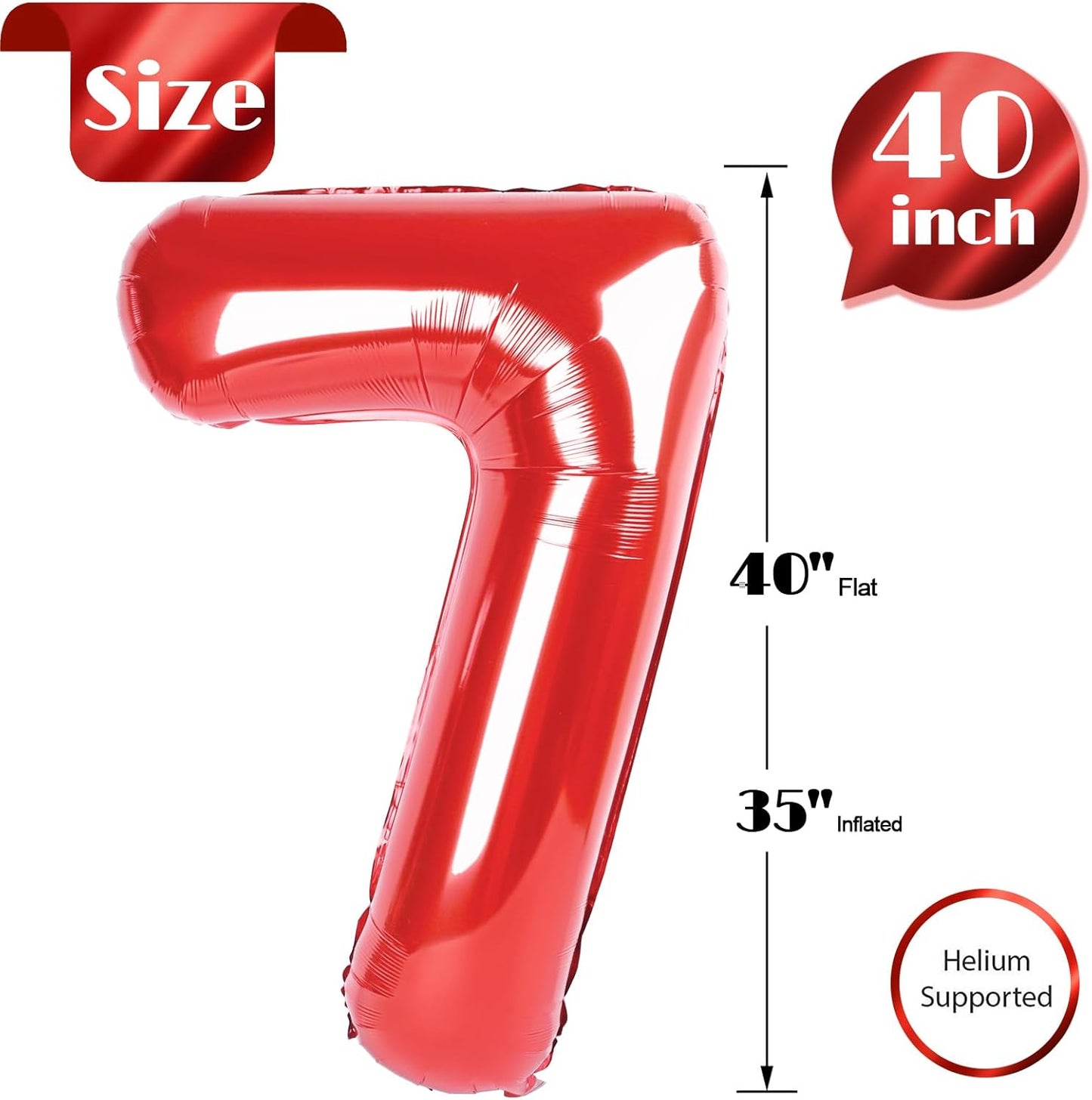 Red 7 Balloon - 40 Inch Number Balloon for Stunning 7th Birthday Party Decorations