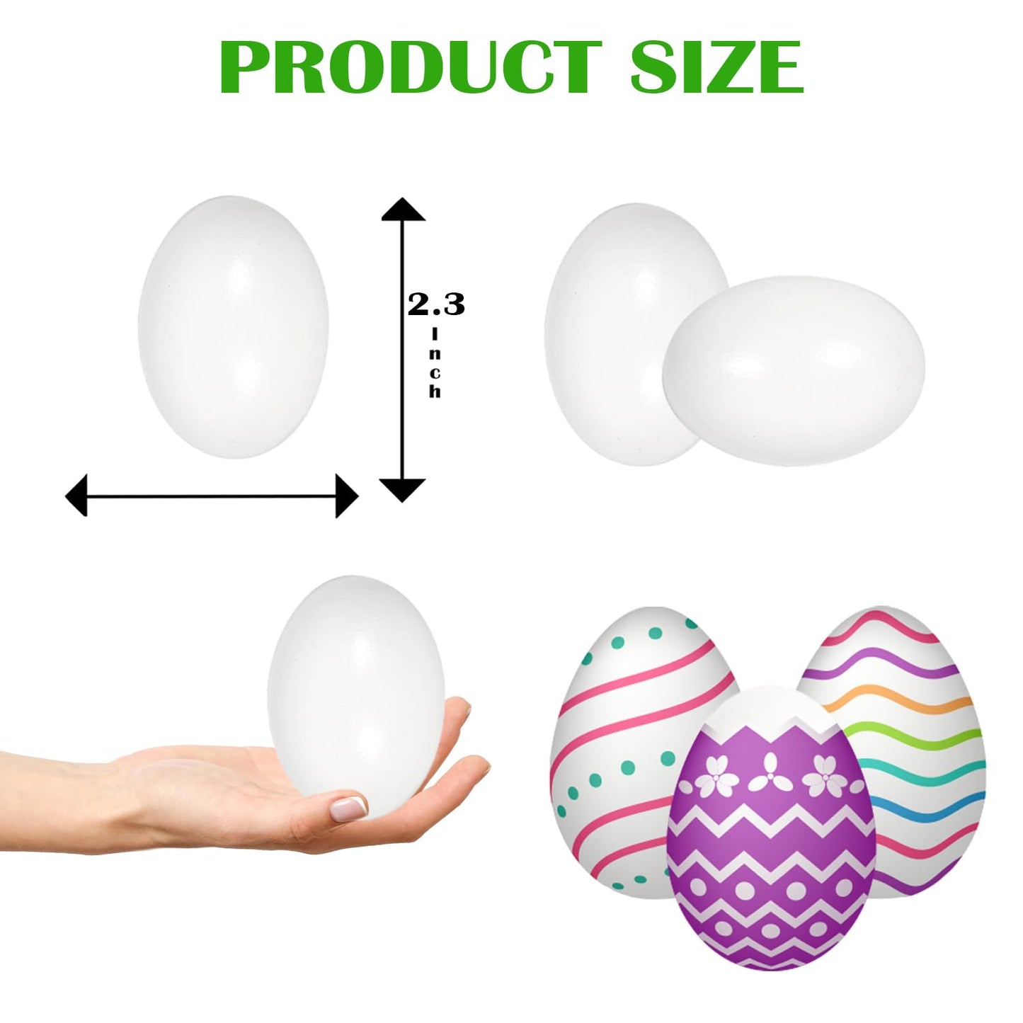 Chochkees Wooden Easter Eggs, White Wooden Eggs, 2.3" Inches (12-Pack)