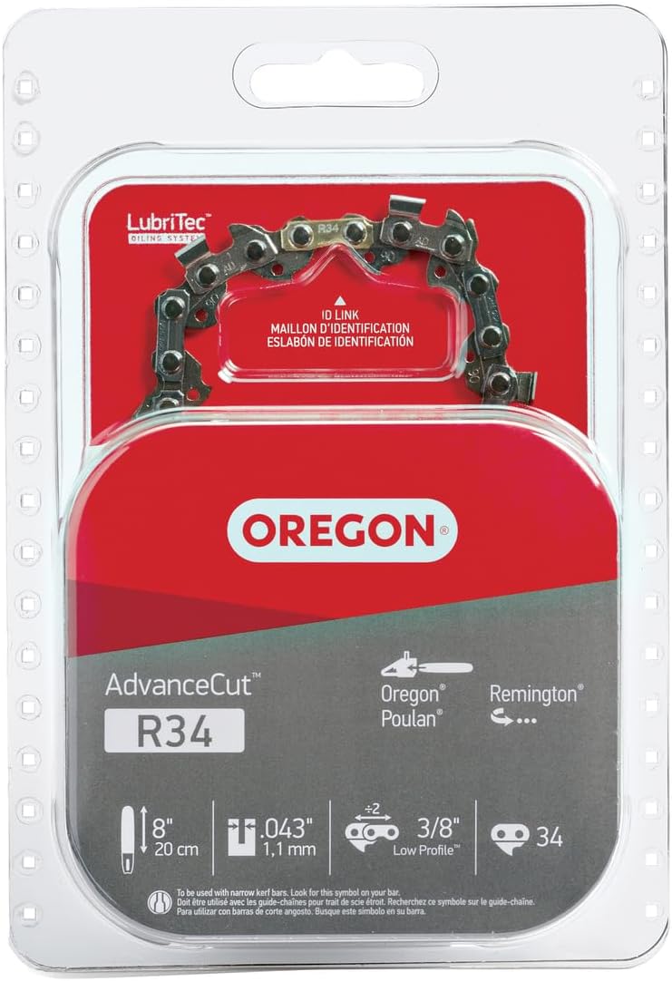 Oregon R34 AdvanceCut Chainsaw & Pole Saw Chain - 8" Guide Bar, 34 Drive Links, 3/8" Low Profile, .043" Gauge
