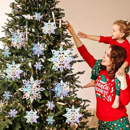 24 Pcs Christmas Hanging Snowflake Decorations, 3D Paper Snowflake Garland Ornaments for Christmas Home Tree Winter Party Decorations