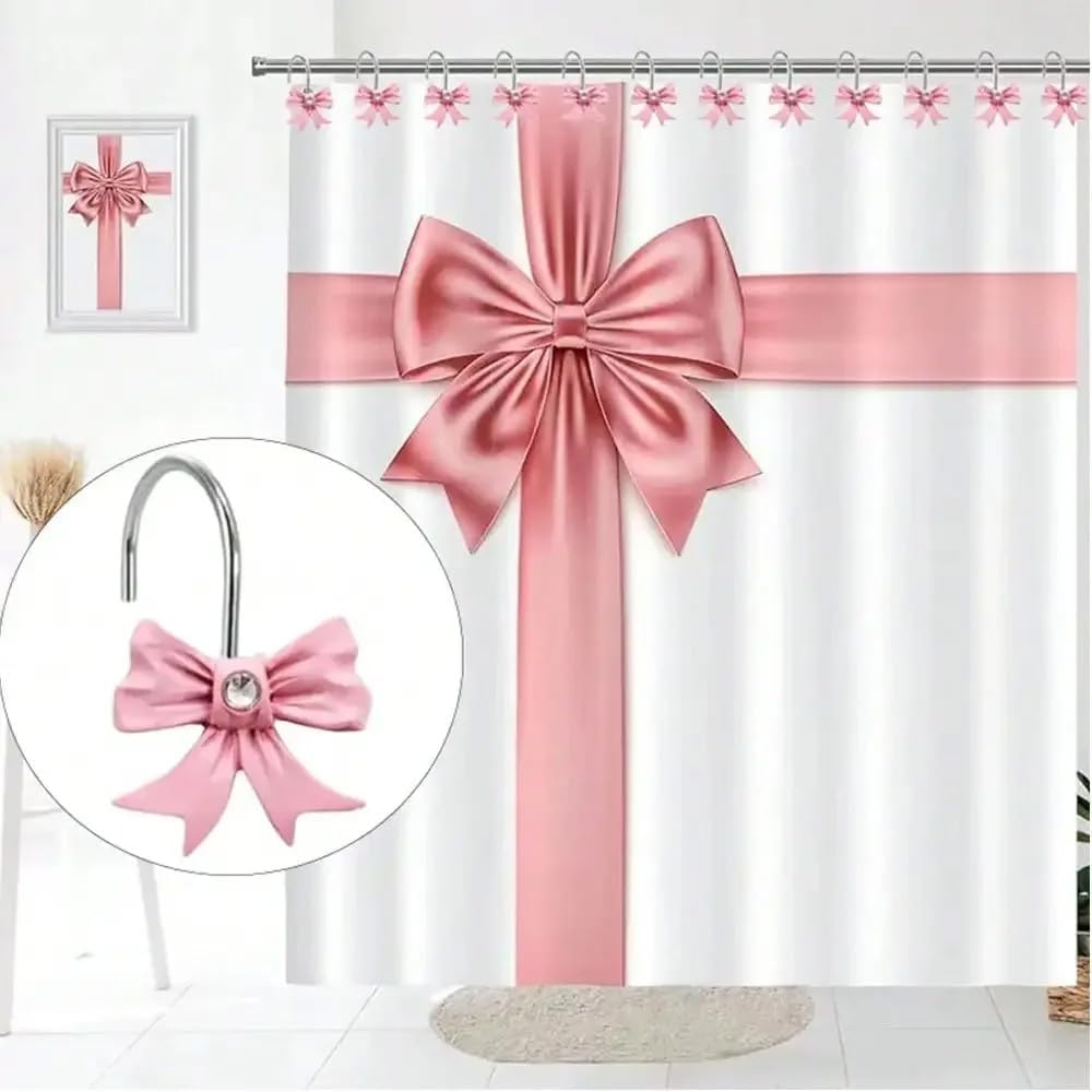 Skiennix Decorative Shower Curtain Hooks - Rust Resistant Bow Tie Design | Pack of 12 for Bathroom Elegance