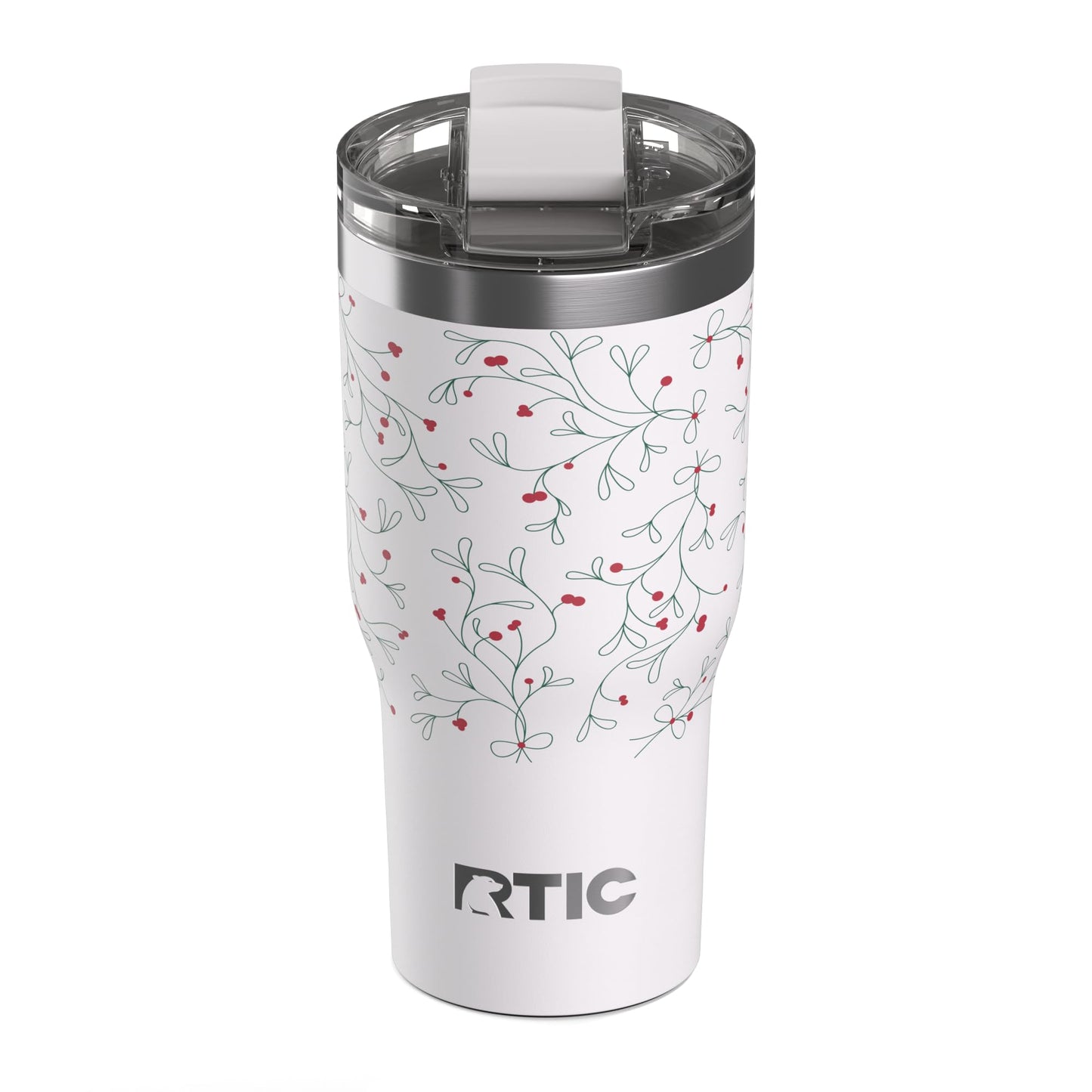 RTIC 20oz Essential Tumbler with Lid, Ceramic Lined, Insulated, Stainless Steel, Metal, Double Wall Vacuum-Insulation, Travel Cup for Iced Coffee, Tea, Hot and Cold Drink, Mistletoe