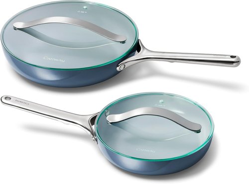 Caraway Ceramic Fry Pan Duo - Non-Stick Frying Pans (10.5” & 8”) | Non-Toxic, Oven Safe, Navy