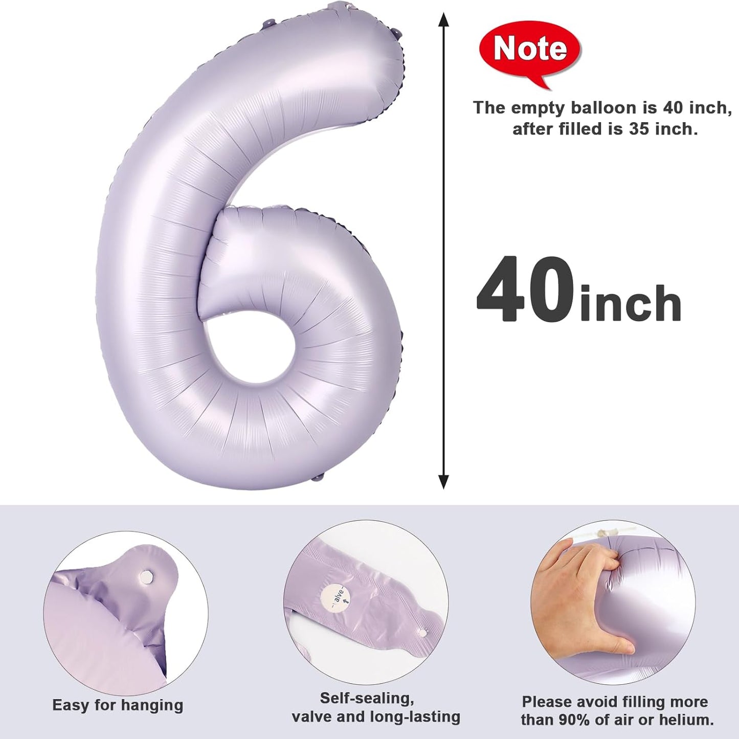 Number 6 Balloon - 40 Inch Cream Purple Birthday Decoration for Boys & Girls | Perfect for 6th Birthday Celebrations