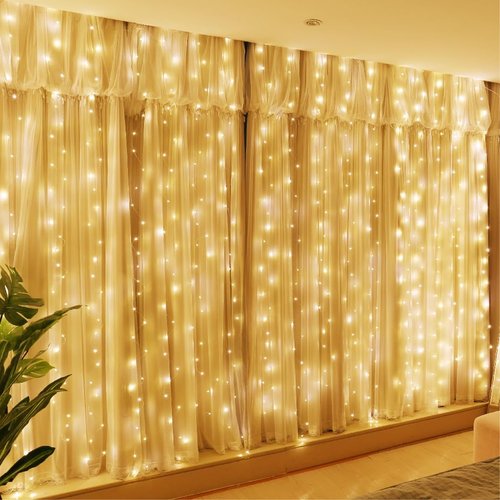 HXWEIYE 300L Curtain Lights - 16FT 50LED Rechargeable Fairy Lights with DIY Timer & 8 Modes