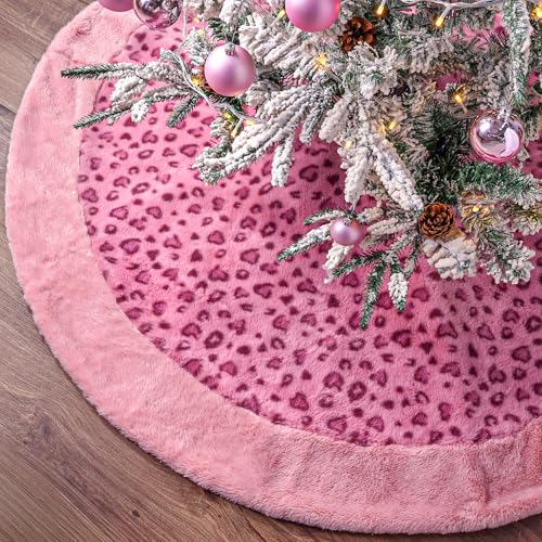 48in Pink Panther Faux Fur Christmas Tree Skirt - Luxe Soft Holiday Decor