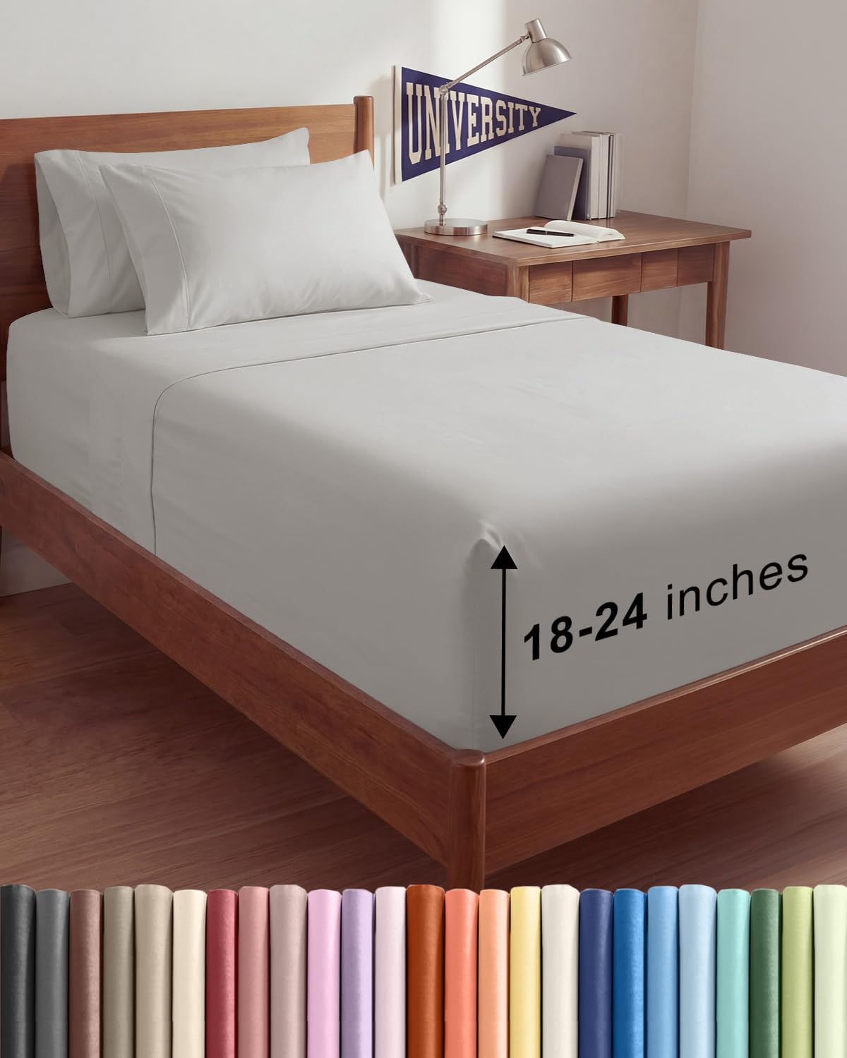 Skiennix Extra Deep Twin XL Sheet Set | 4-Piece Breathable Cooling Bedding - Soft, Wrinkle-Free, French Grey