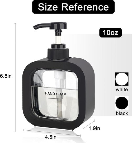 Hand & Dish Soap Dispenser - Modern Black Plastic Pump with Labels for Easy Use