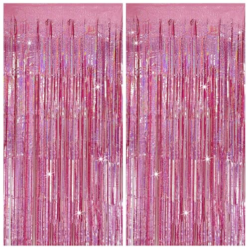 Tinsel Curtain Party Backdrop Pink Birthday Decorations 2 Packs Glitter Foil Fringe Curtain Party Decor Streamers Photo Booth for Birthday Christmas Wedding Halloween Graduation Decorations