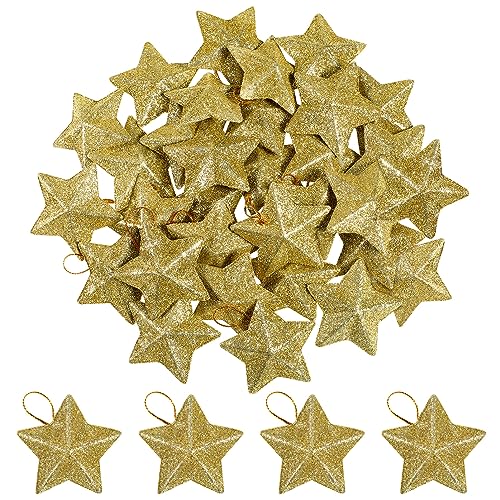 MAGICLULU Gold Glitter Star Ornaments 30Pcs 5x5cm Mini Christmas Hanging Stars
