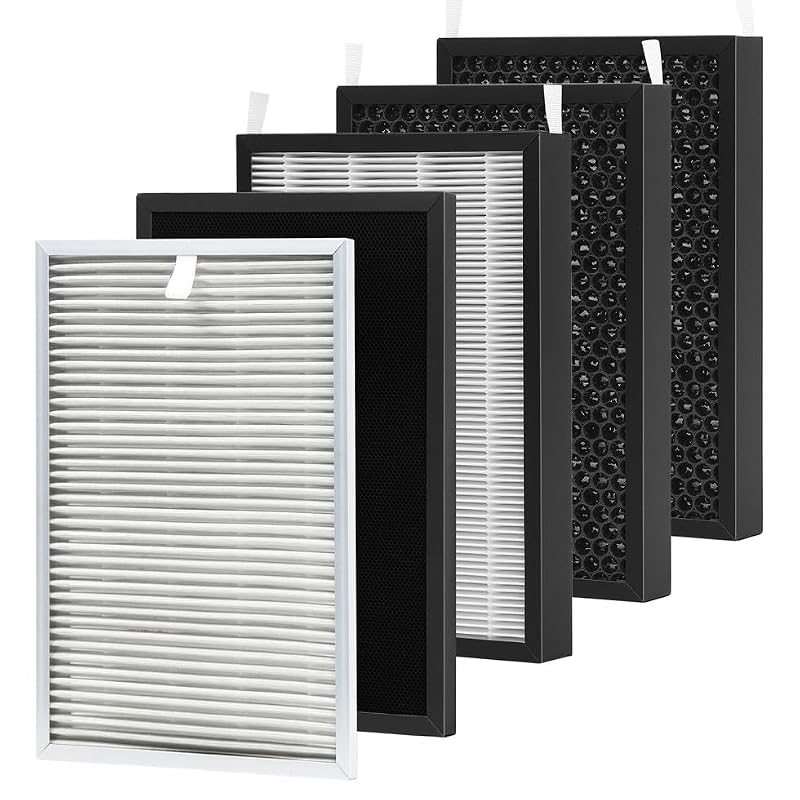 Replacement Air Purifier Filters Set for Nuwave OxyPure 47001-47004 with HEPA & Ozone Removal - 1 SS Pre-filter + 1 Ozone Filter + 3 HEPA/Carbon Filters