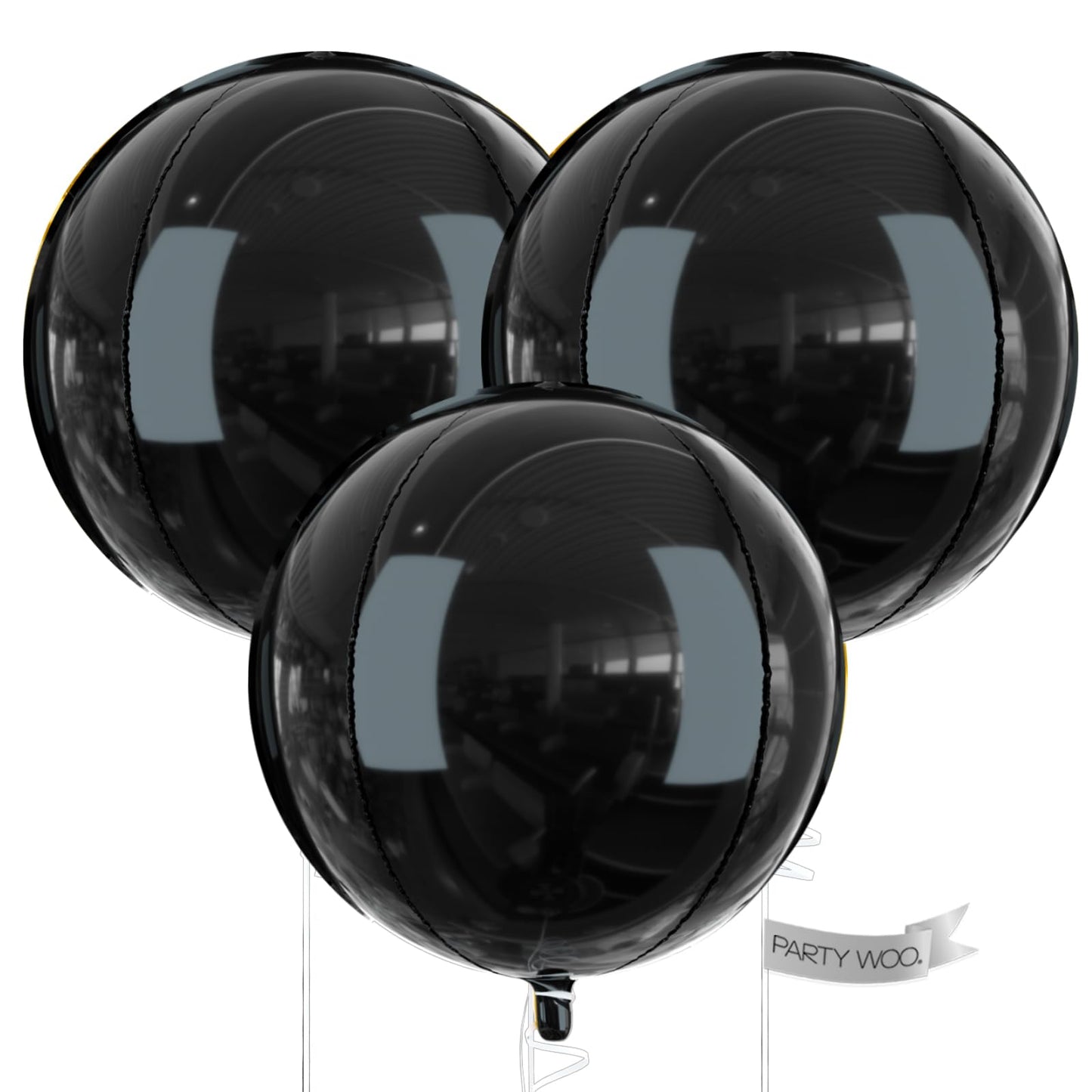 PartyWoo Black Foil Balloons 3pcs 50 Inch Large Round Foil Big Giant 4D Jumbo Inflatable Mirror Ball Mylar Balloons for Halloween Graduation Birthday Retirement Anniversary Party Decorations