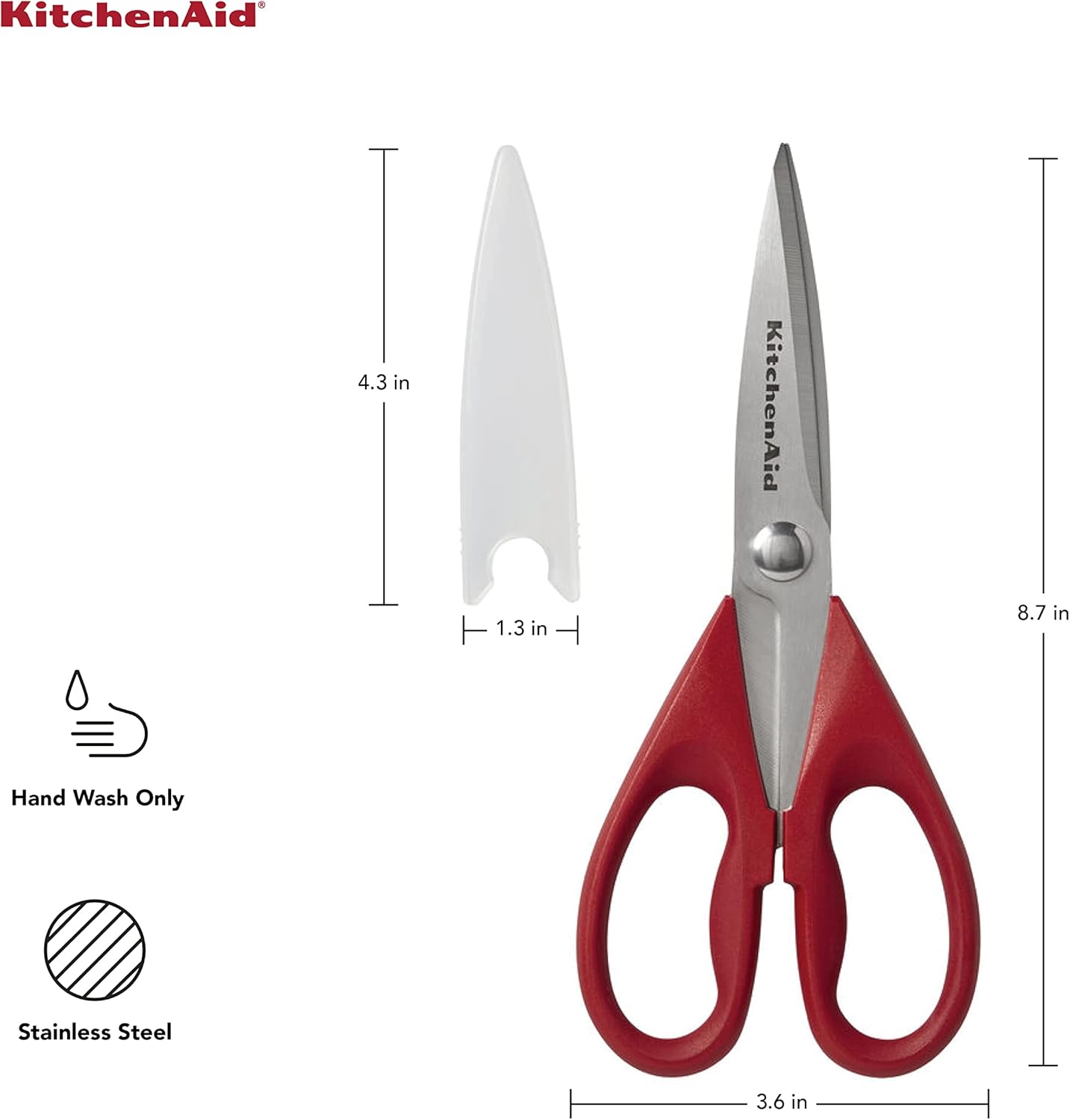 KitchenAid Kitchen Shears - Durable Stainless Steel Scissors with Protective Sheath, 8.72 Inch, Red