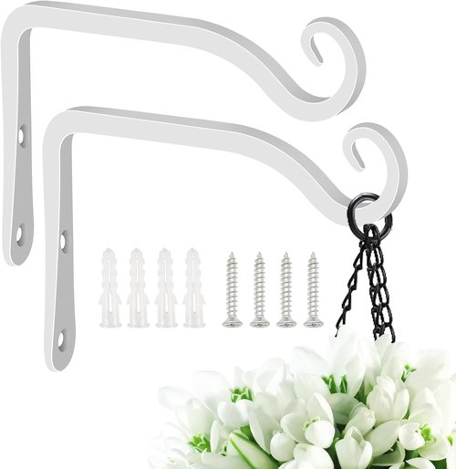 Feed Garden Hand-Forged Hanging Plant Bracket - Iron Wall Hook for Indoor/Outdoor Use | 6 Inch, 2 Pack, White