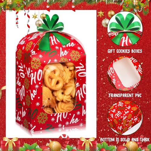 Classic Christmas Cookie Boxes with Window - 24 Pack Holiday Treat Packaging
