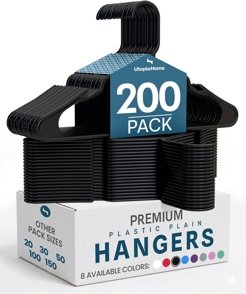 Utopia Home Plastic Hangers 200 Pack - Perfect Space Saving Clothes Hanger - Durable and Strong - Perfect Closet Organizers with Shoulder Grooves (Blue)