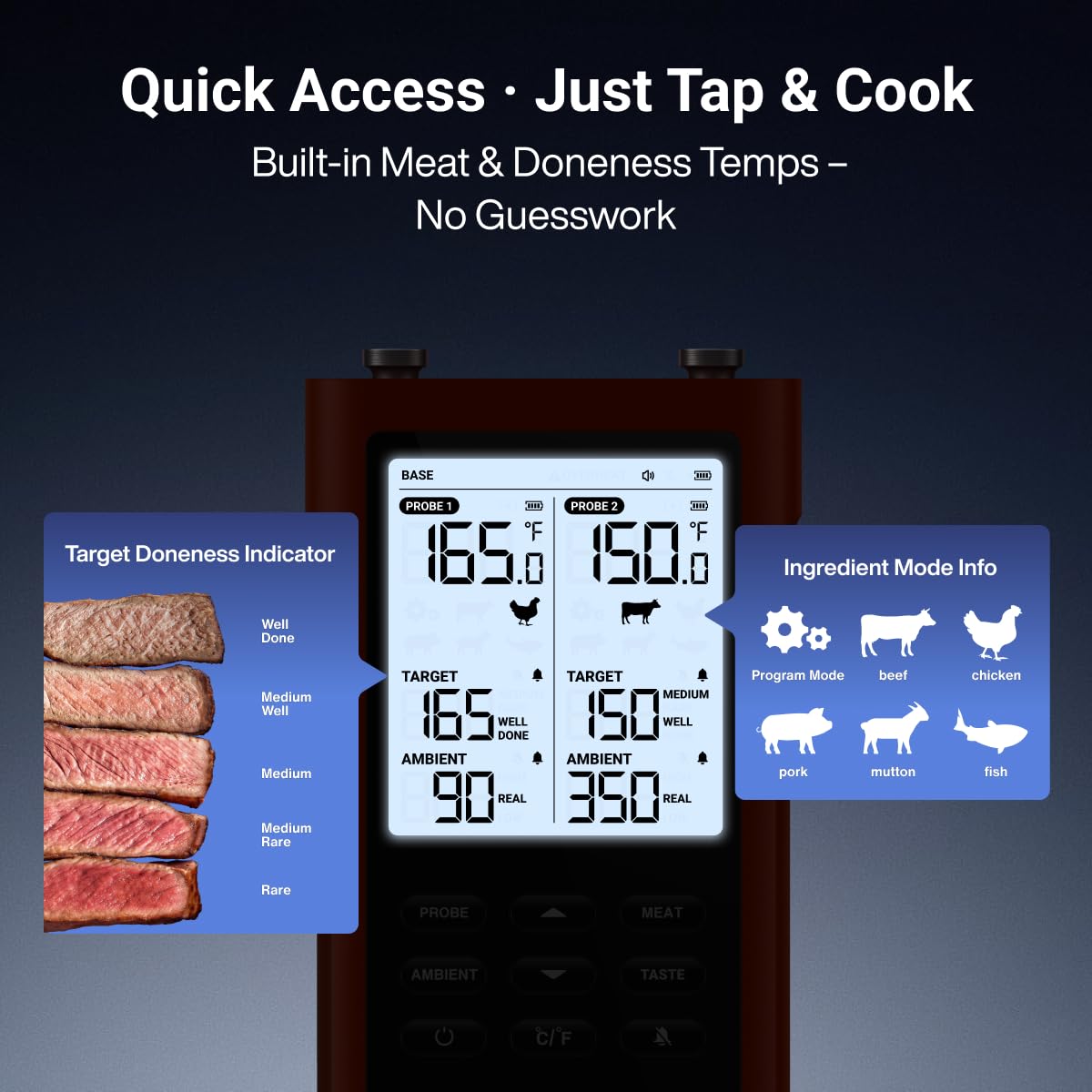 ThermoMaven Smart Wireless Meat Thermometer - Long Range 3000FT, 6 Sensors, NIST Certified Accuracy, Large LCD Display