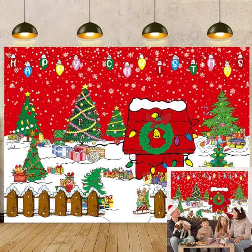 CINRAY Red 7x5FT Comic Christmas House Backdrop - Winter Snow Night Photo Background