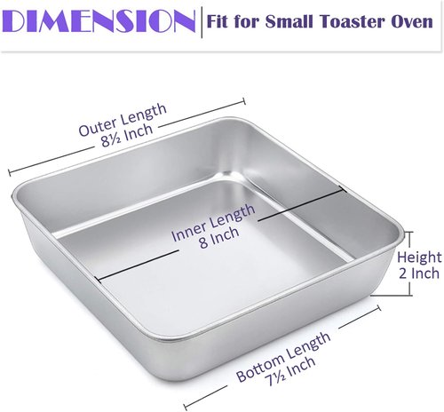 E-far 8 x 8-Inch Baking Pan Set - Stainless Steel Square Cake & Brownie Bakeware | Dishwasher Safe