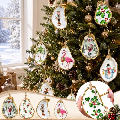 Havifira 30 Pcs Flat Oyster Shells with Holes 4"-5" Craft Ornaments with Jute Rope