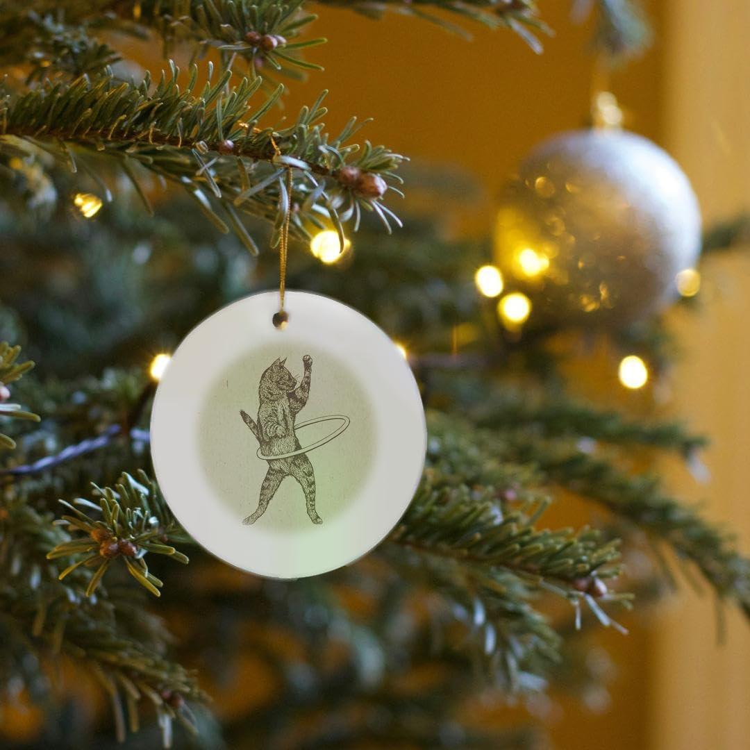 Hula Kitty Snowflake Ornament - 3-Inch Porcelain Cat Hooping Design