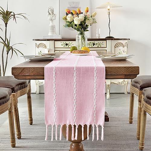 Wracra Rustic Linen Table Runner, Pink Runners 36 inches Long
