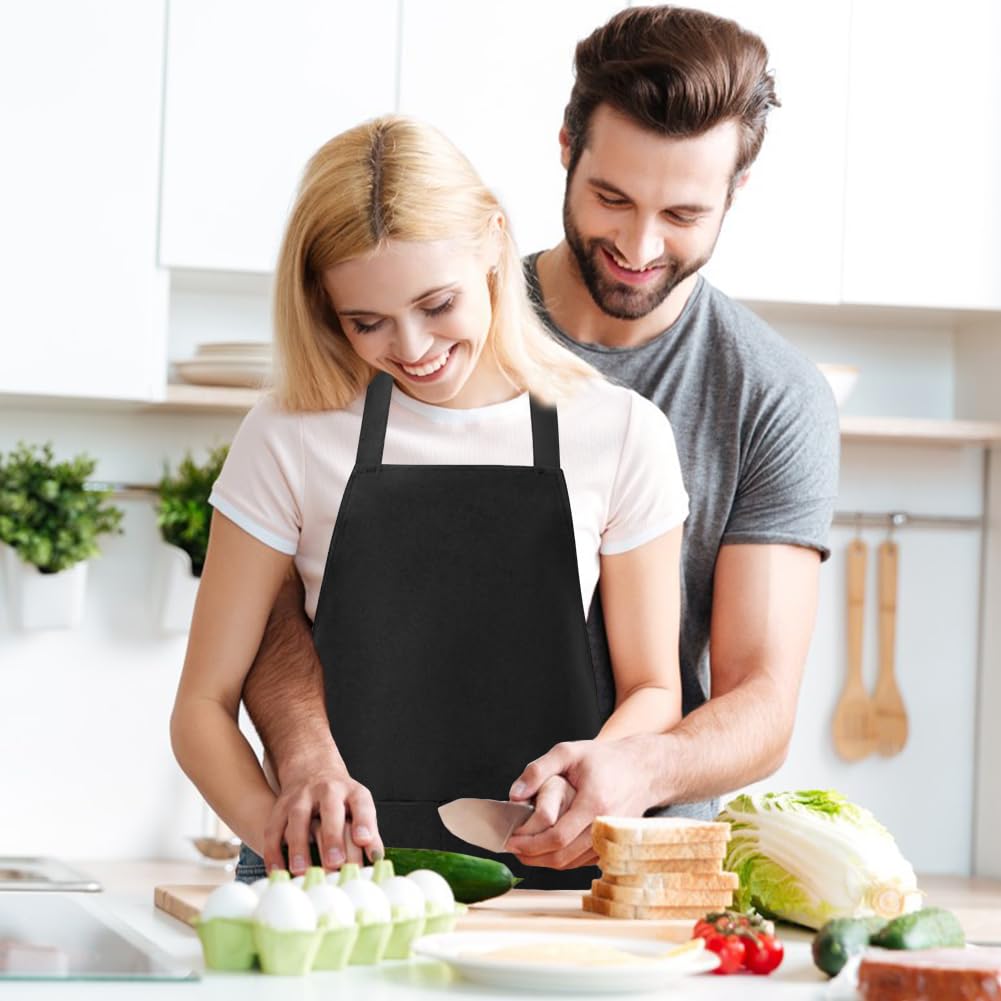 Restynic Adjustable Chef Apron for Men | 2-Pack with 2 Spacious Pockets | Classic Black Design | Durable & Wrinkle-Free for Kitchen, Restaurant, or Home Use