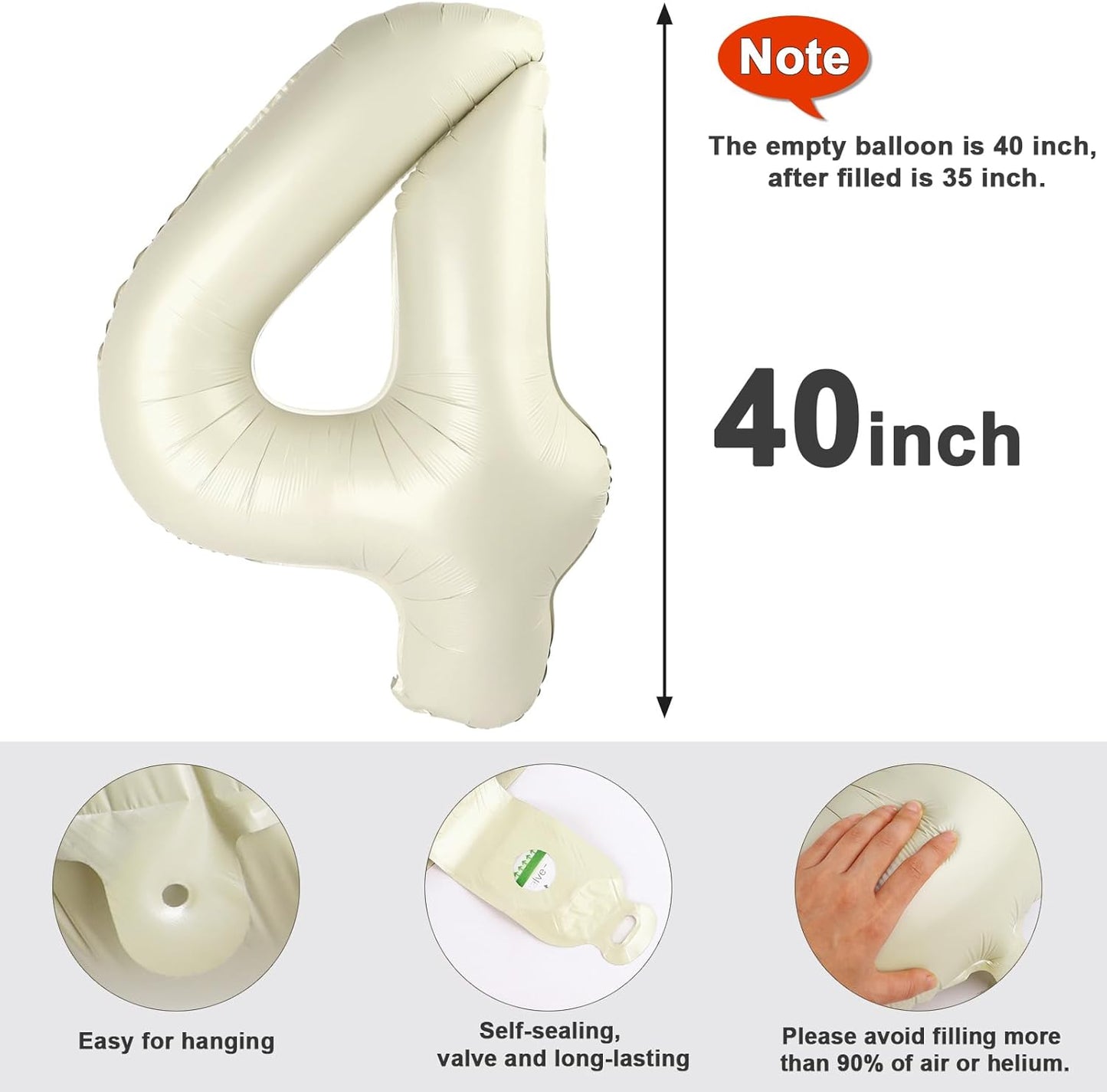 Large 40-Inch Cream White Number 4 Balloon by [Brand Name] - Perfect for Birthdays & Graduations