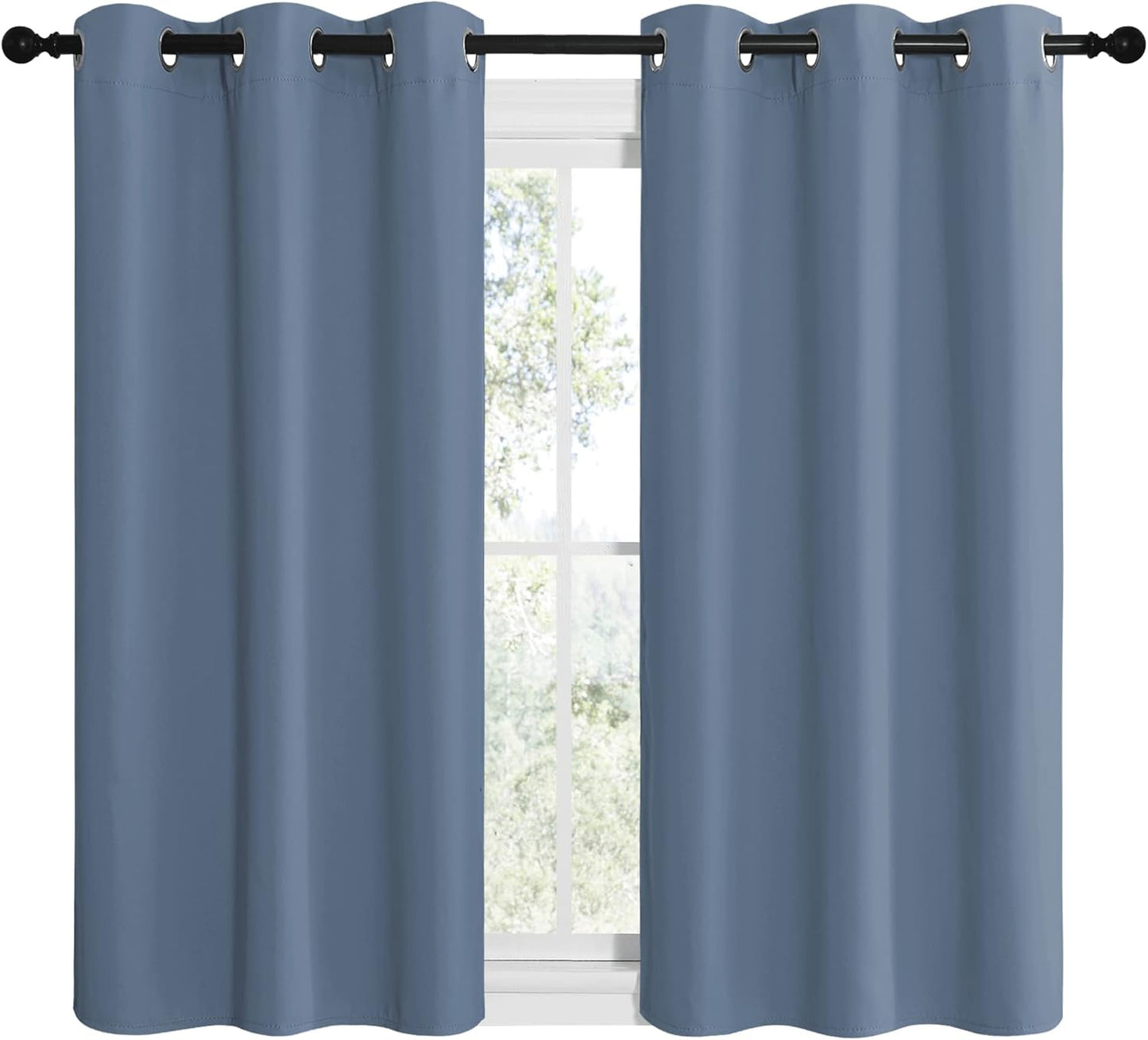 NICETOWN Thermal Insulated Blackout Curtain Panels - Solid Stone Blue, 42" x 48" (1 Pair)