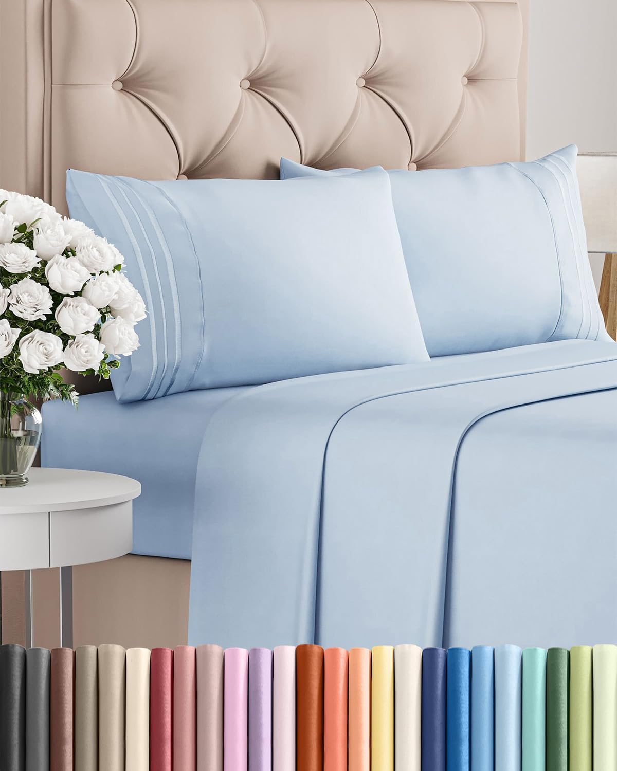 King Size 4 Piece Sheet Set - Comfy Cooling Bed Sheets for Luxury Sleep - Deep Pockets, Easy-Fit, Sky Blue